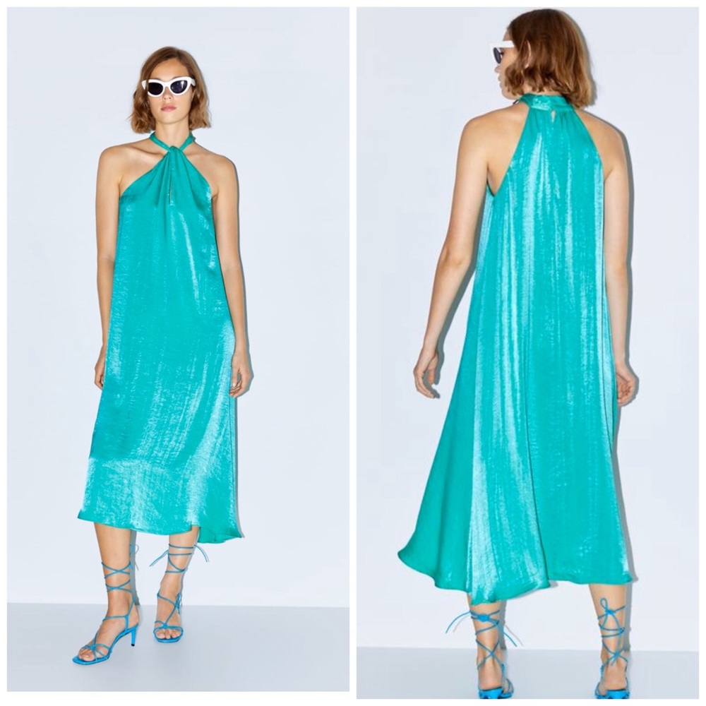 GLOSSY HALTER NECK DRESS